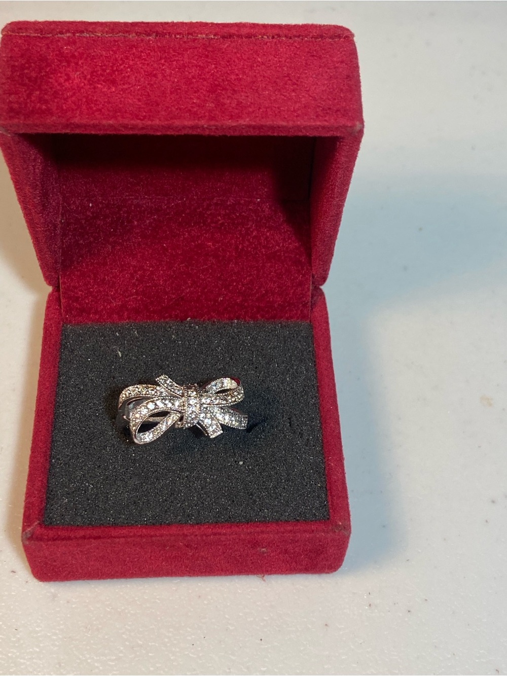 Vintage Sparkle Sterling Silver CZ Bow Ring - Elegant Women's Jewelry SZ 12